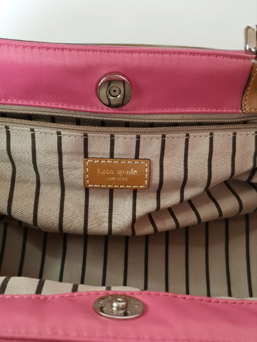 Vintage Kate Spade Satin Pink Shoulder Tote with Tan Leather Trim
